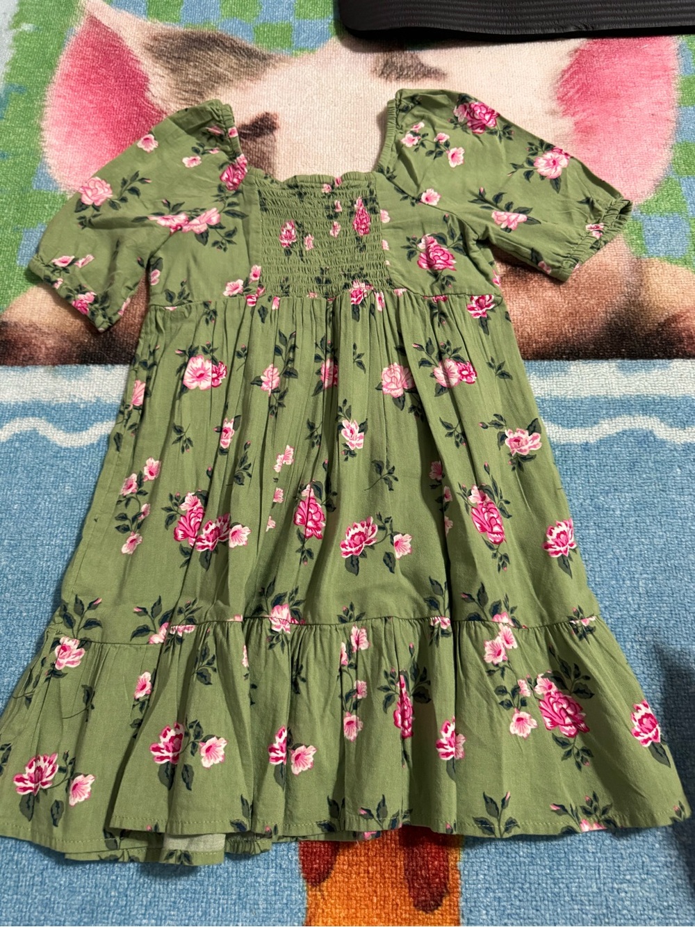 The Children's Place Olive Green Floral Dress with Pink Roses - Picture 2 of 3
